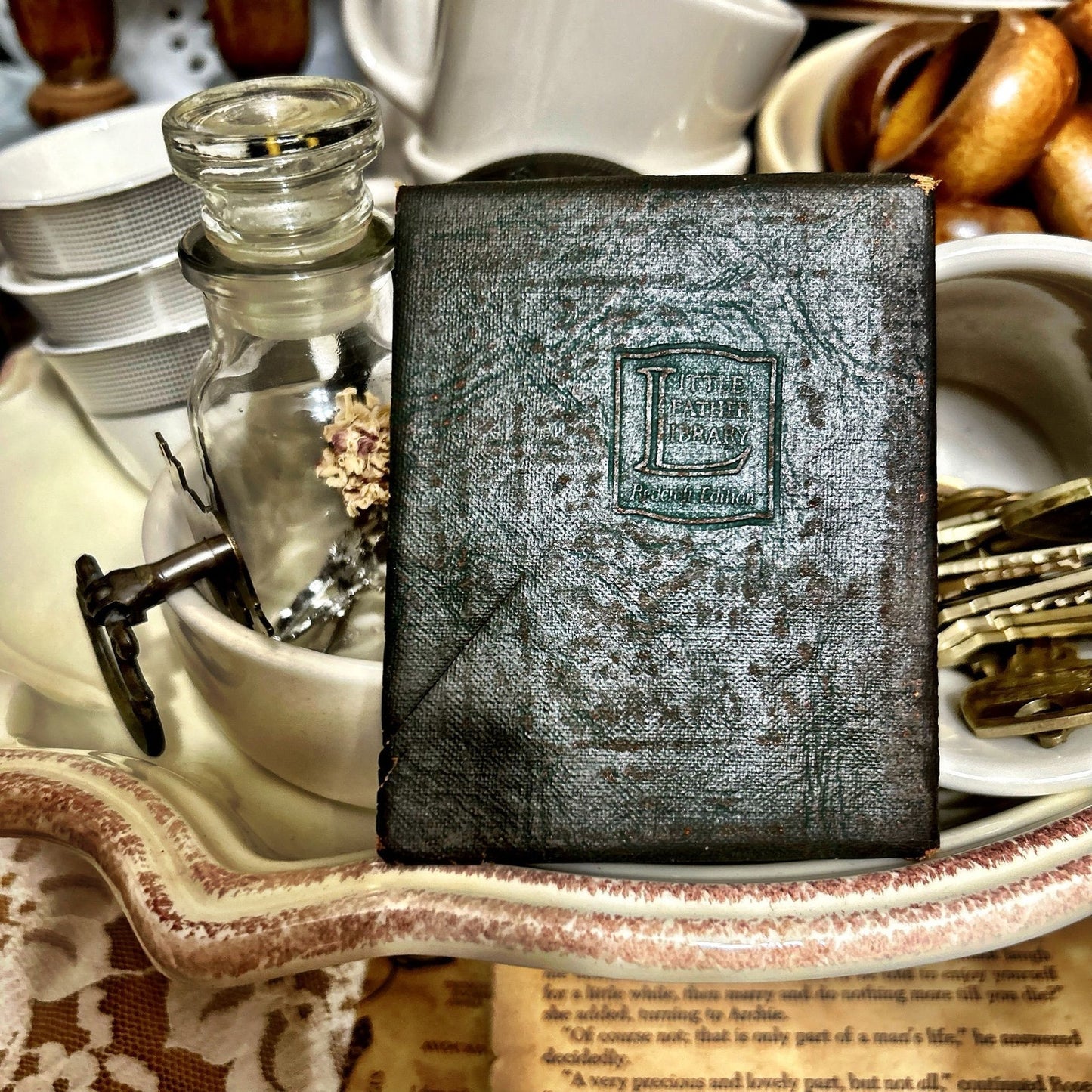 Antique Green Little Leather Library Book At the End of Passage