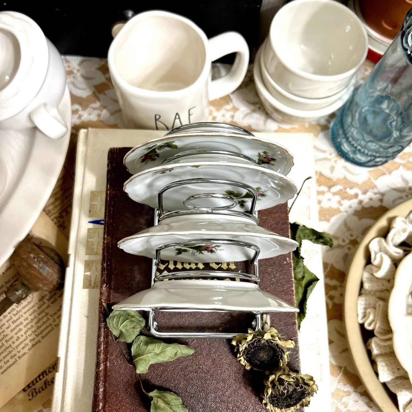 Moss Rose Tea Plates Demi Style Set of Four