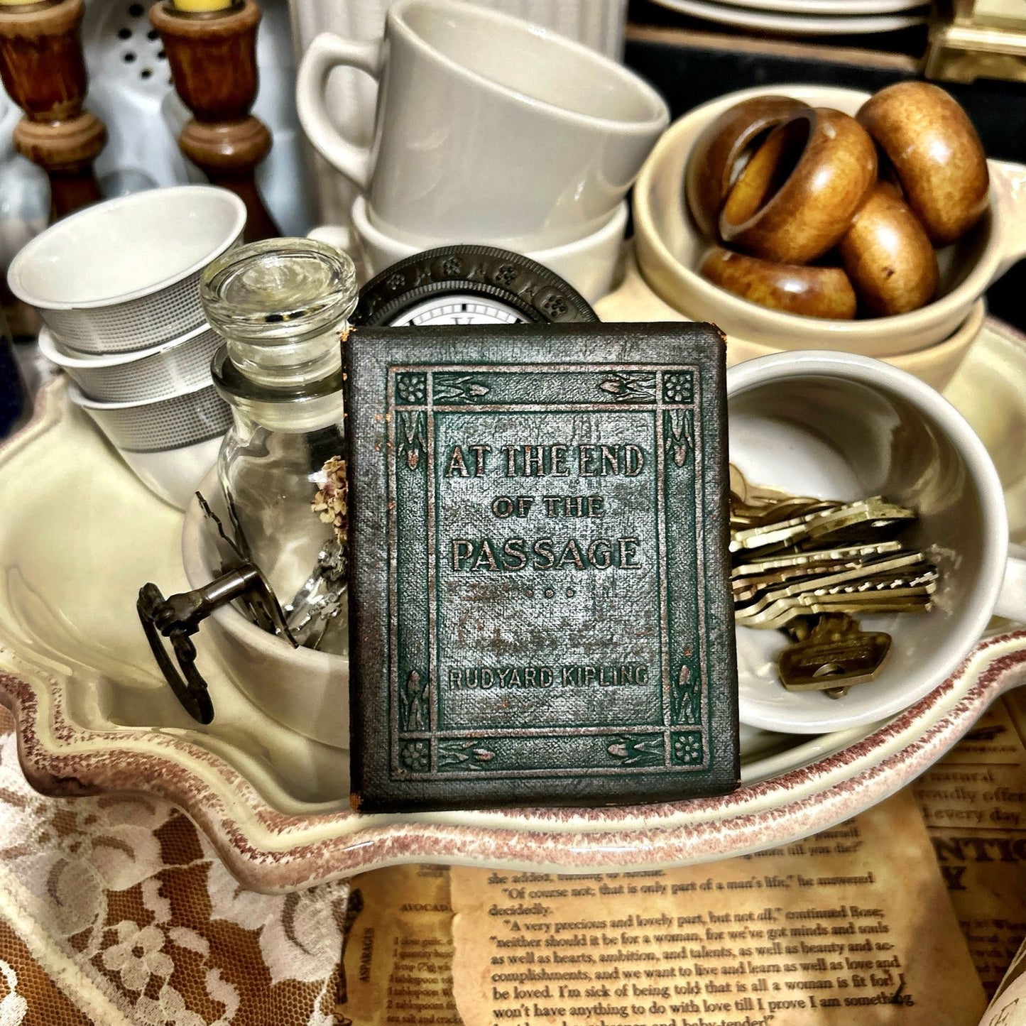 Antique Green Little Leather Library Book At the End  of Passage
