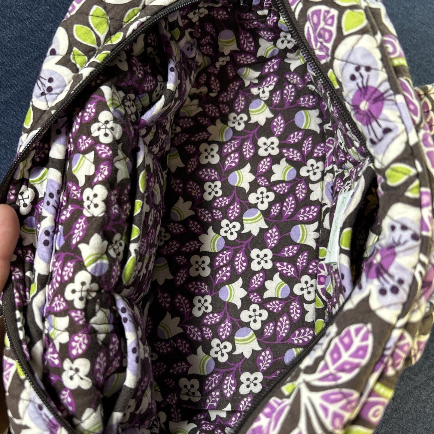 VERA BRADLEY Plum Petals Pattern Top Zip Shoulder Bag