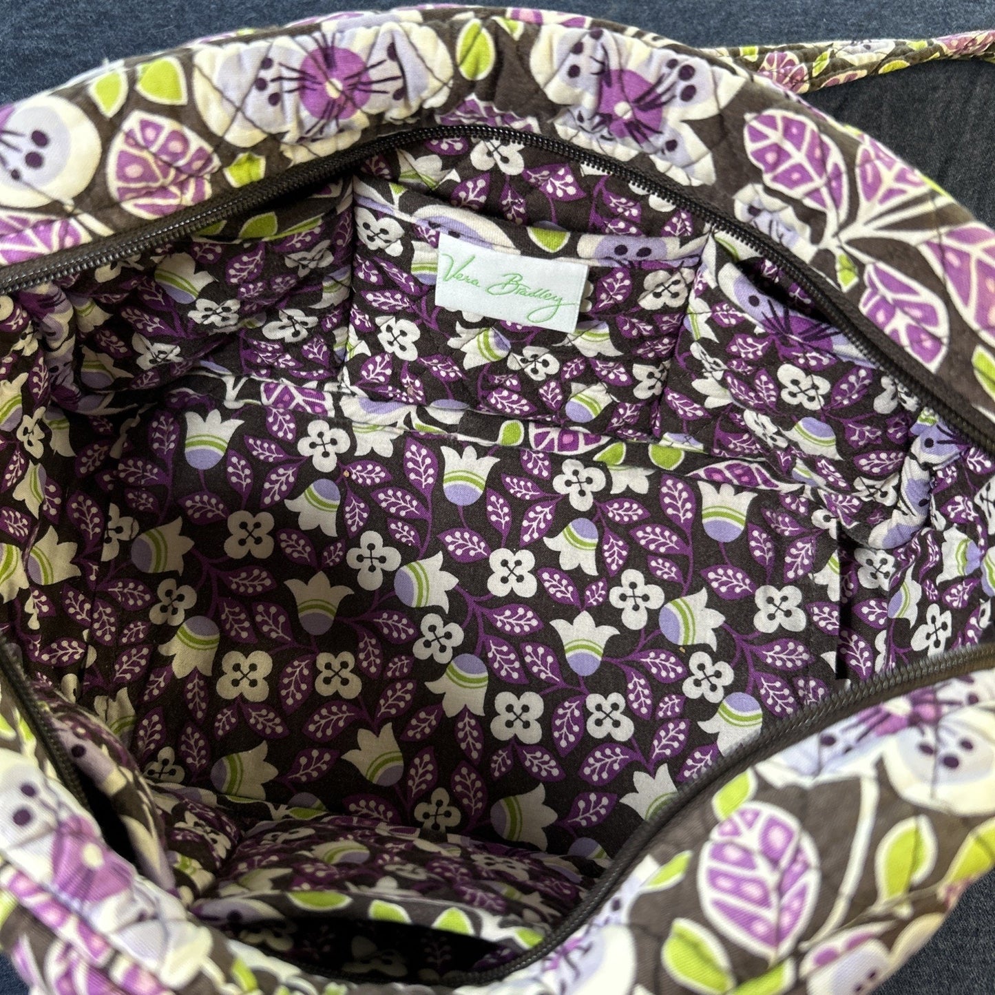 VERA BRADLEY Plum Petals Pattern Top Zip Shoulder Bag