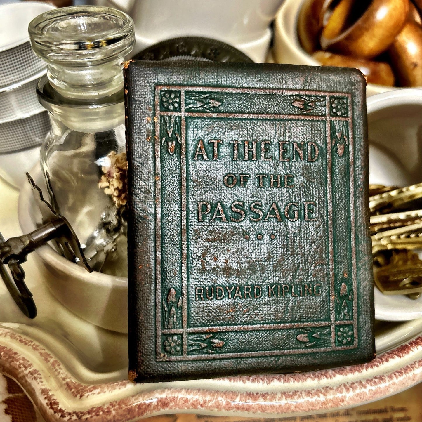 Antique Green Little Leather Library Book At the End  of Passage