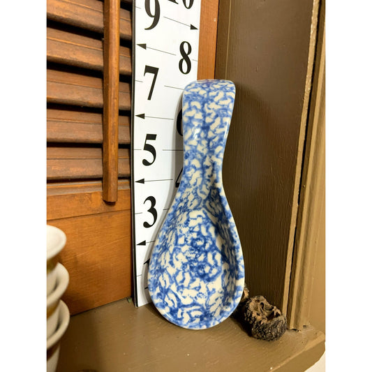 Spoon Rest Roseville Ohio Pottery Blue Speckled Sponge