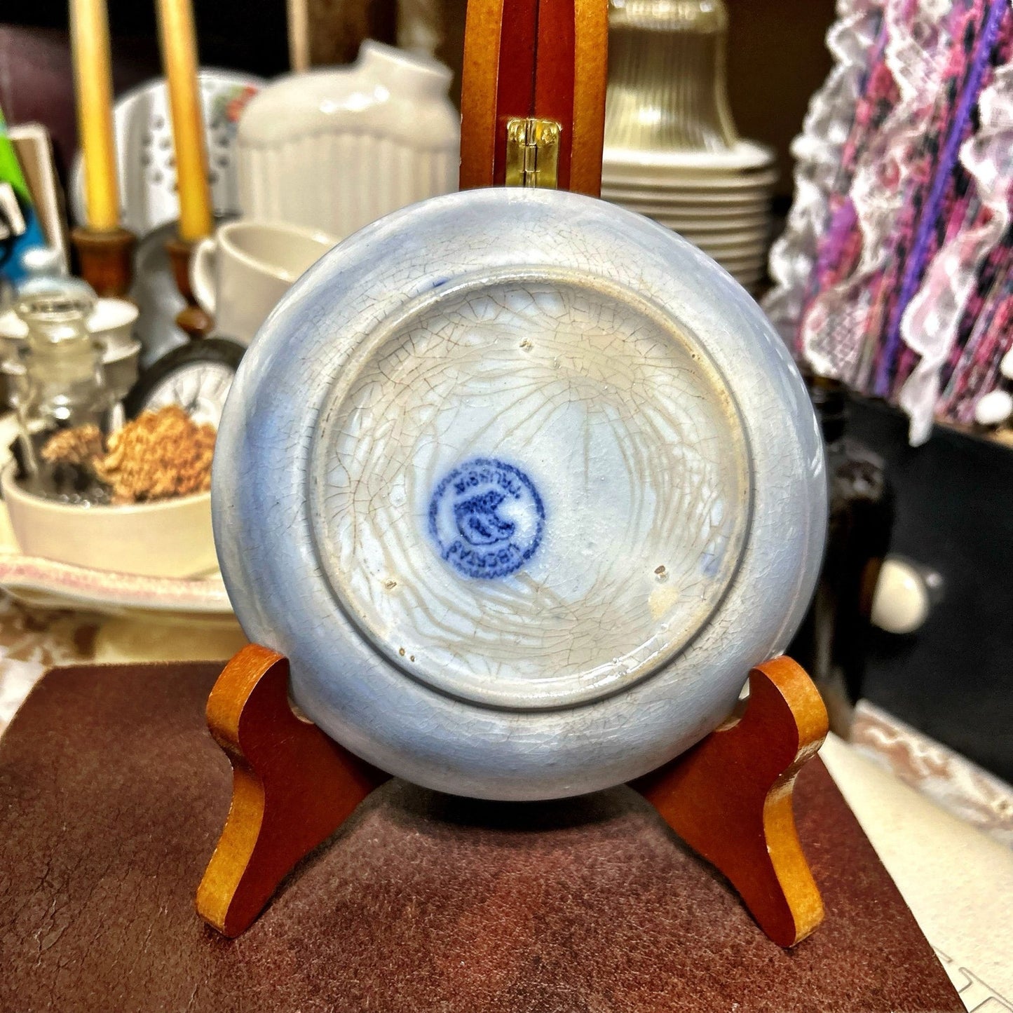 Antique Flow Blue Saucer (Amazing Staining & Crazing)