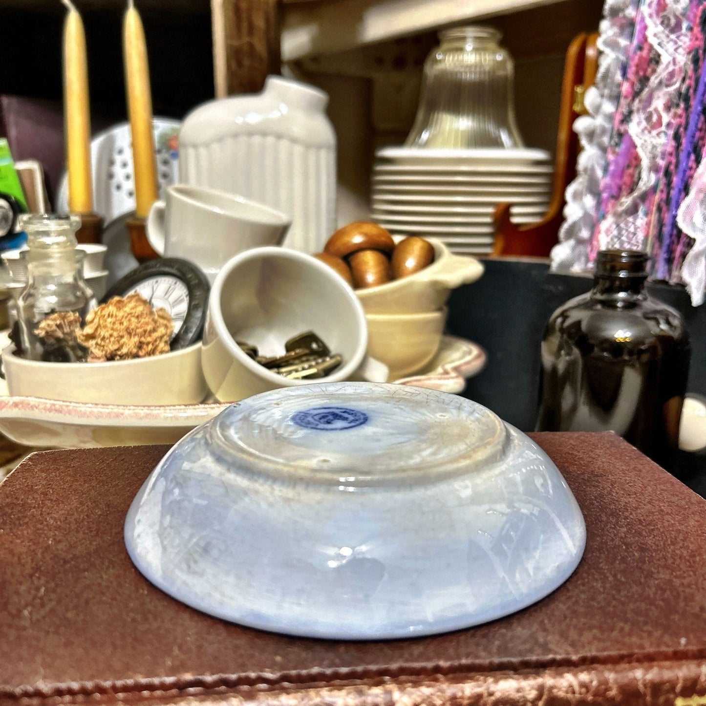 Antique Flow Blue Saucer (Amazing Staining & Crazing)