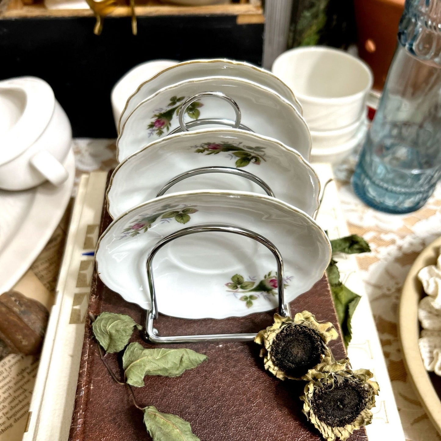 Moss Rose Tea Plates Demi Style Set of Four