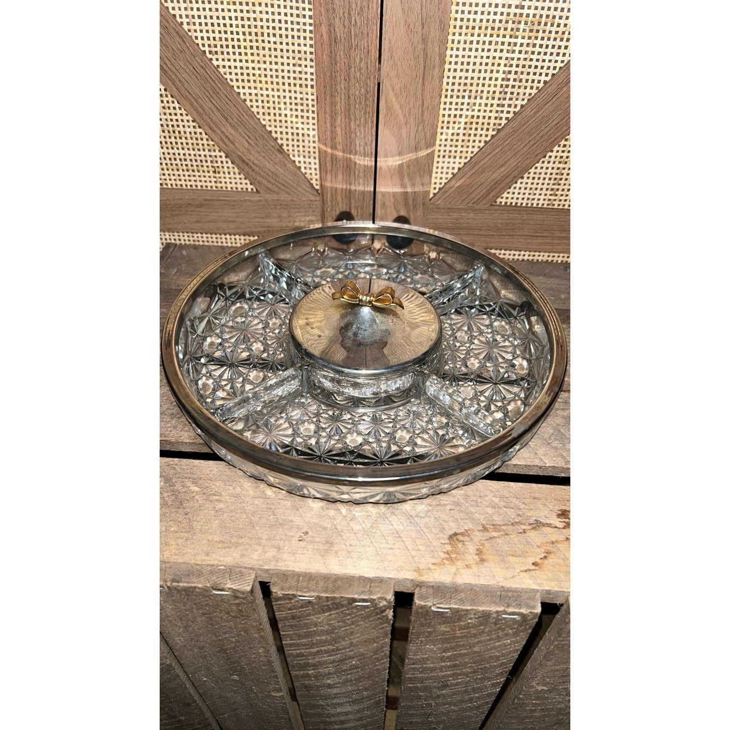 Round Glass Serving Tray With Dividers & Sauce Boat