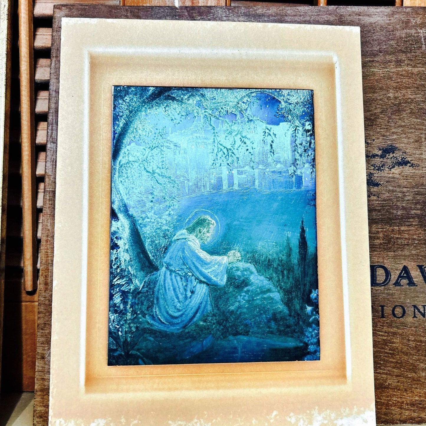 Jesus Art: Shadow Box Frame with Foil Art Print & Velvet Matting