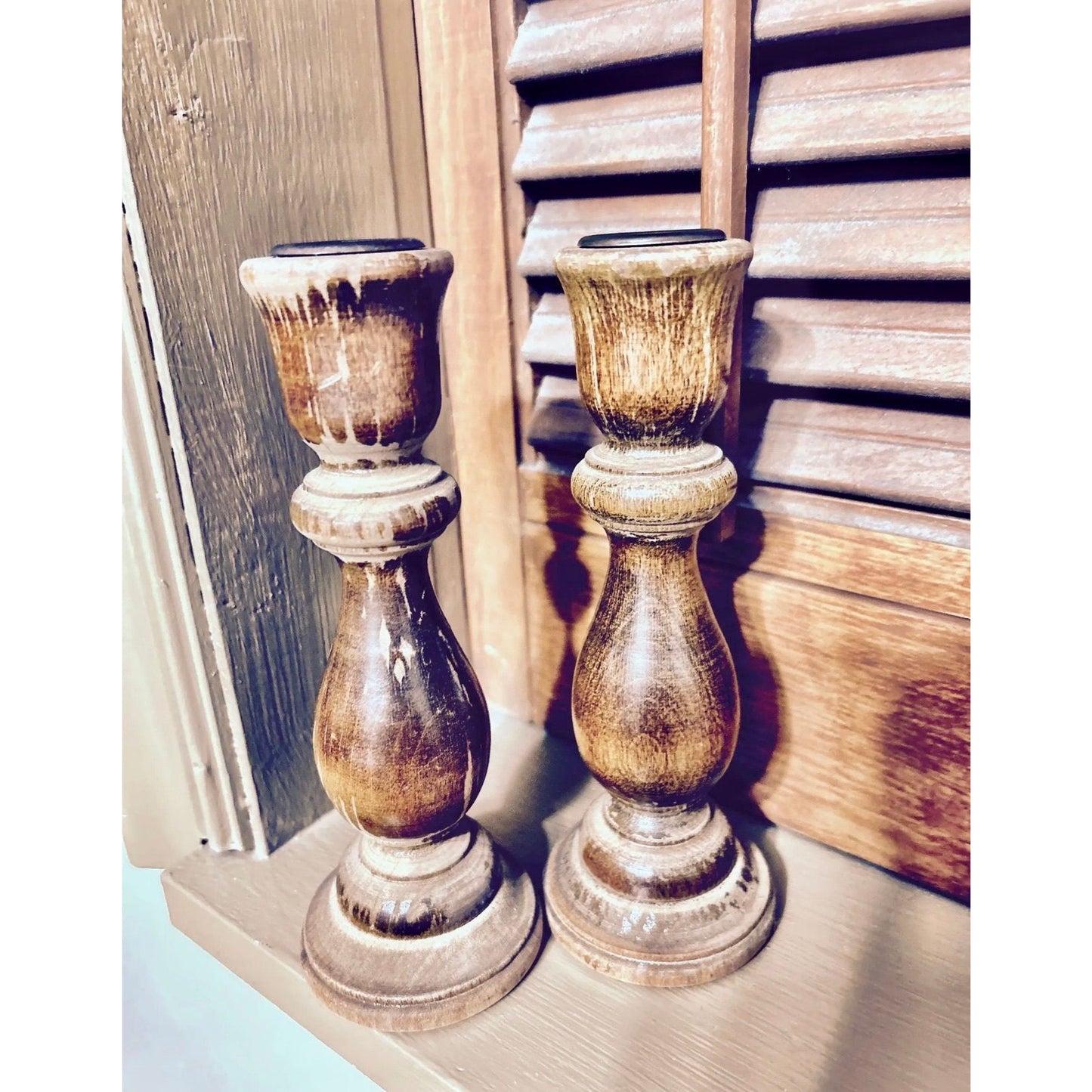 Vintage Wooden Candle Stick Holders with Incredible Patina
