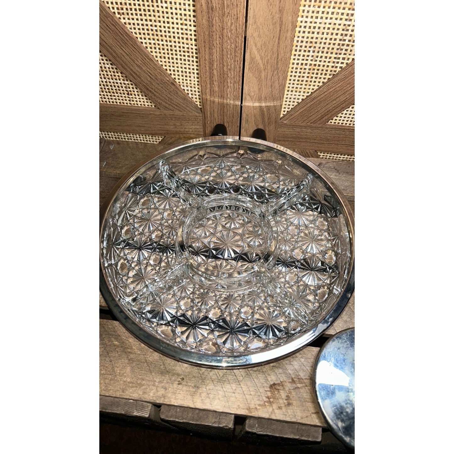 Round Glass Serving Tray With Dividers & Sauce Boat