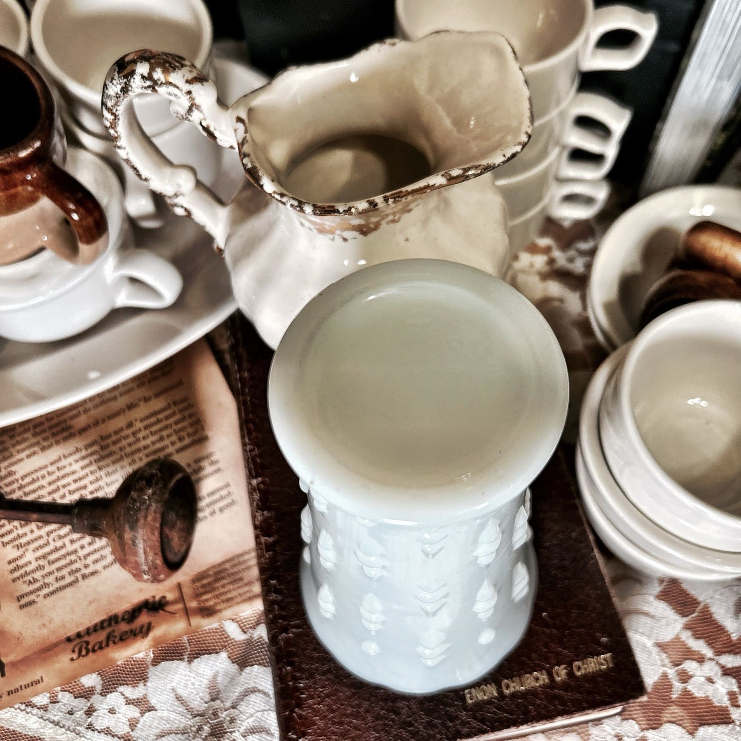 Anchor Hocking Teardrop & Pearl Milk Glass Vase