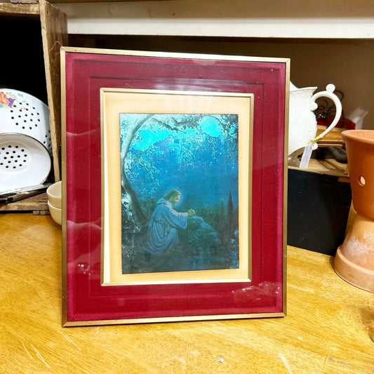 Jesus Art: Shadow Box Frame with Foil Art Print & Velvet Matting
