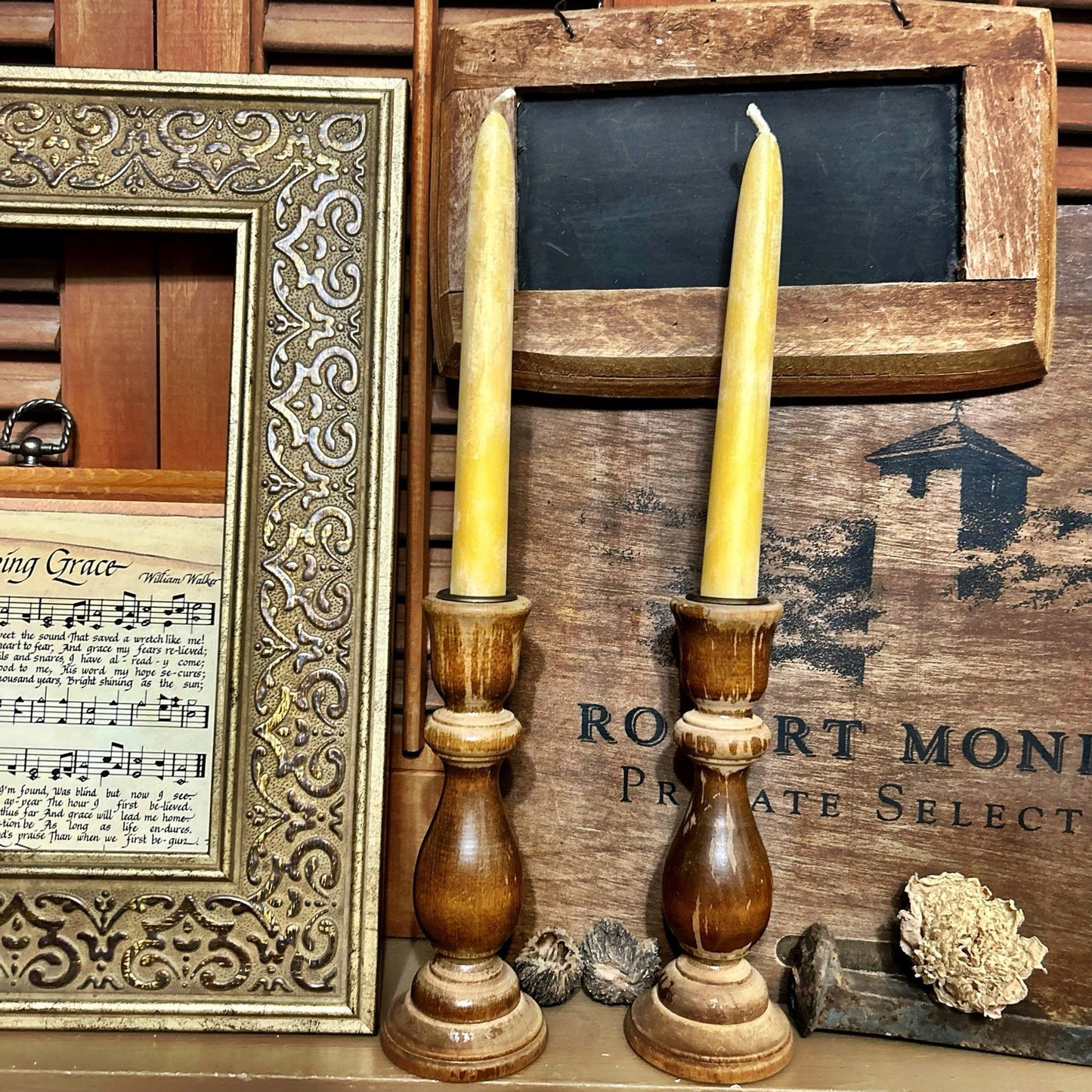 Vintage Wooden Candle Stick Holders with Incredible Patina