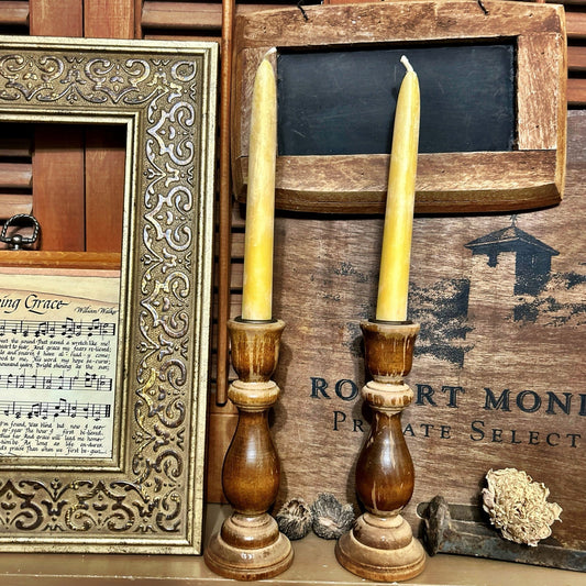 Vintage Wooden Candle Stick Holders with Incredible Patina