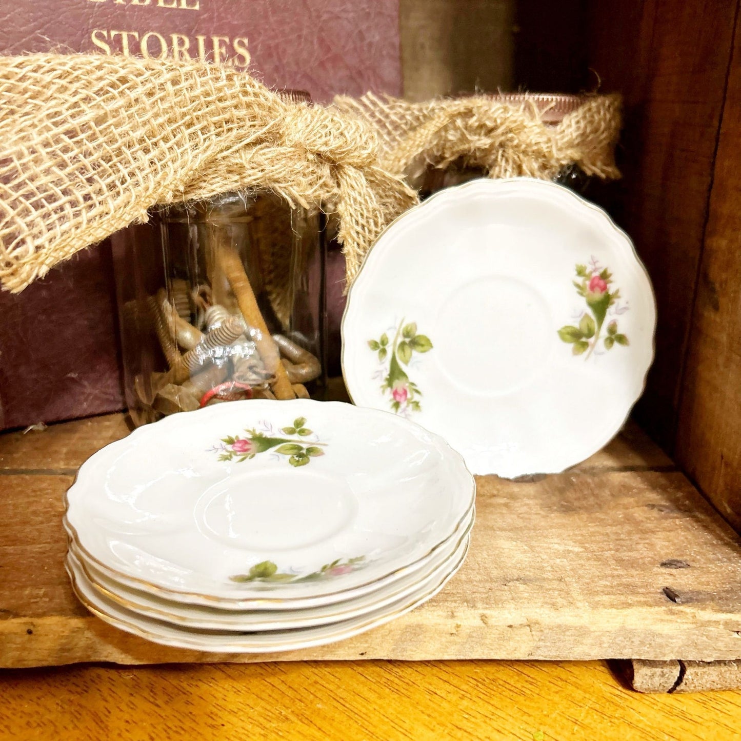 Moss Rose Tea Plates Demi Style Set of Four