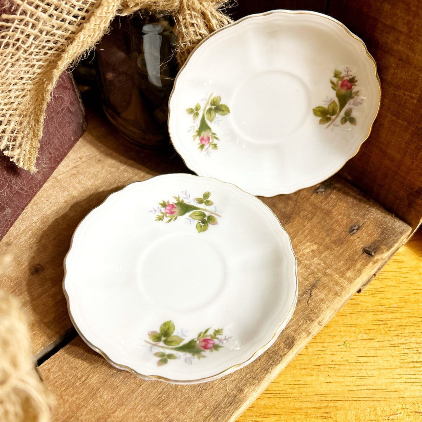 Moss Rose Tea Plates Demi Style Set of Four