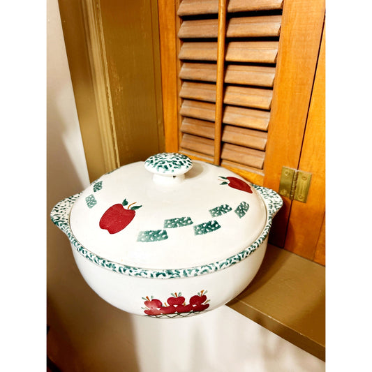 Stoneware Apple Print Serving Bowl with lid