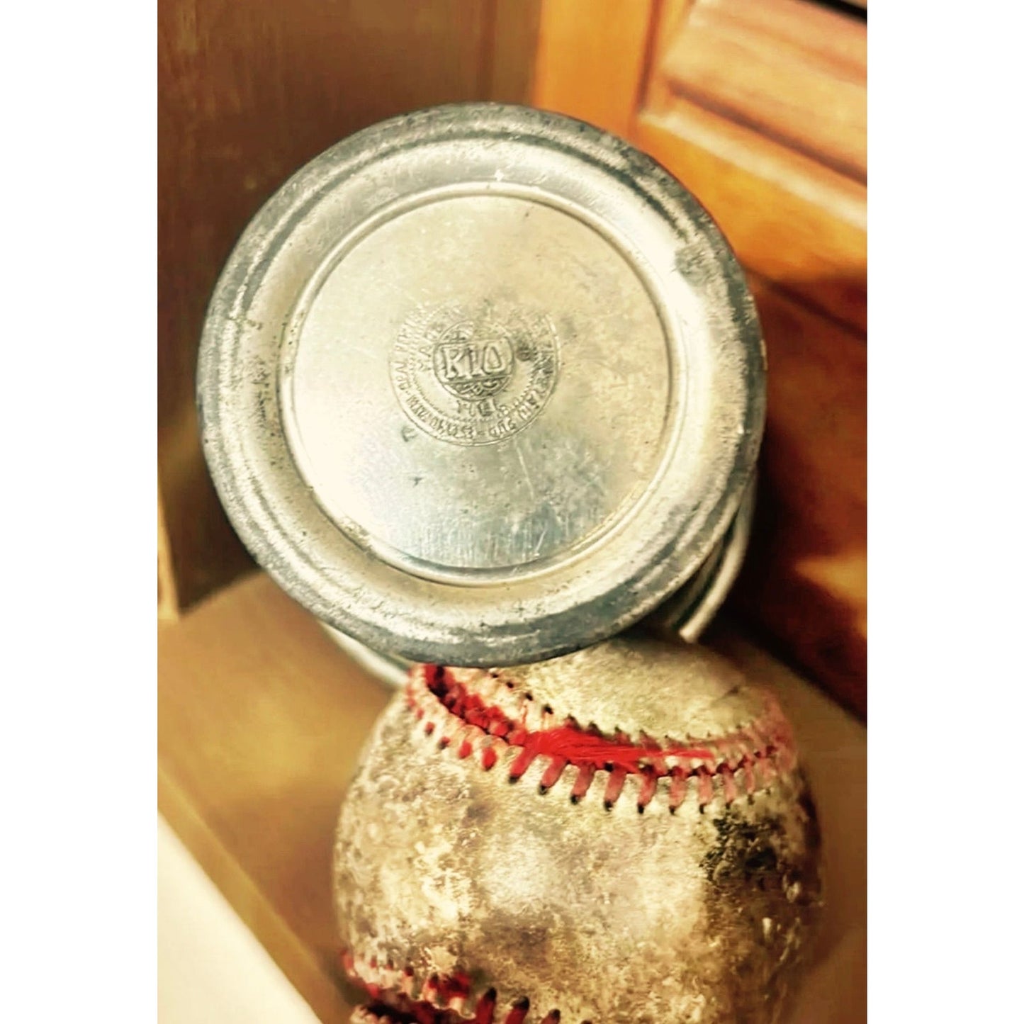 Vintage Vignette Holland Pewter Vase, Vintage Crusty Baseball,  Music sheet with the Star -Spangled Banner & Vintage Spalding Baseball Glove