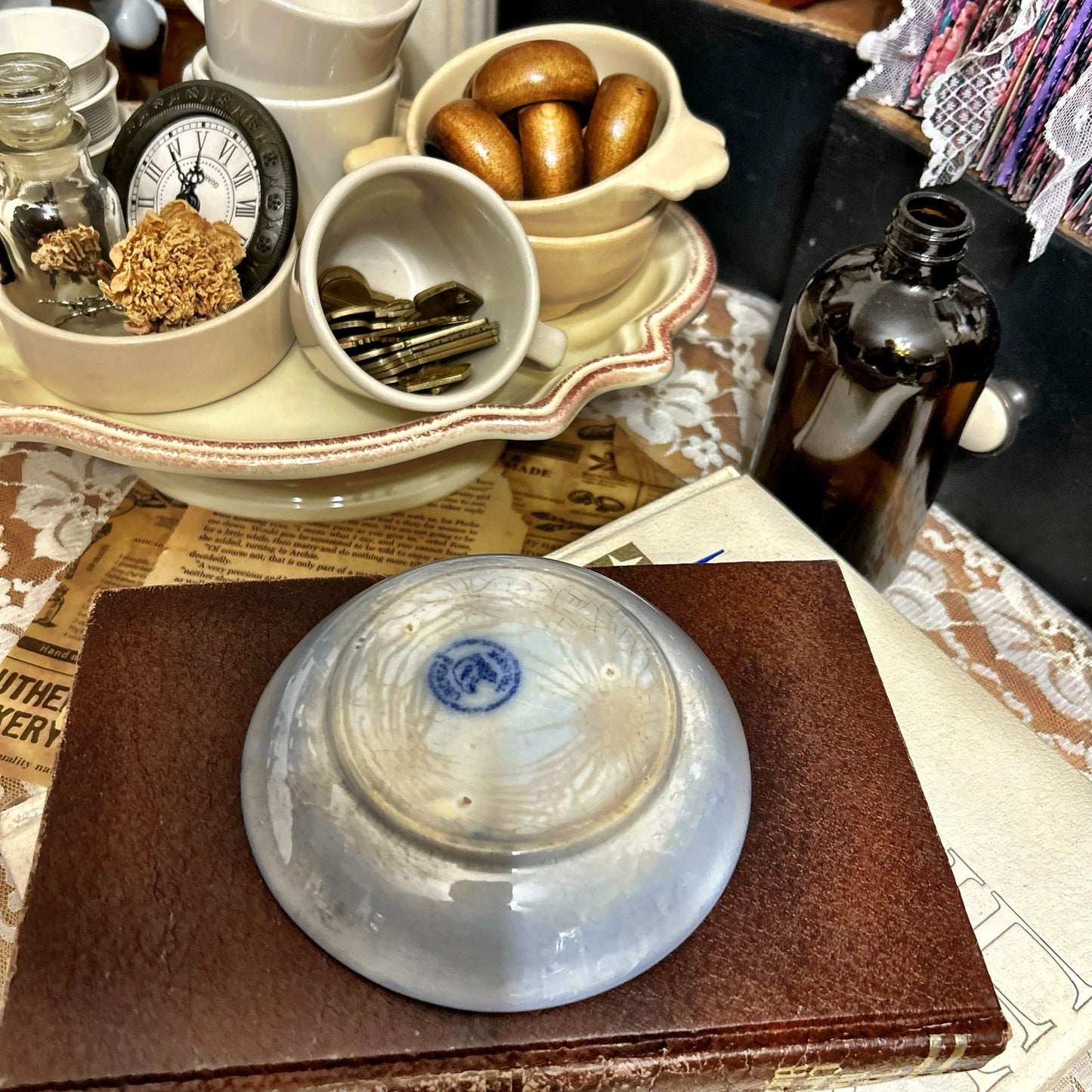 Antique Flow Blue Saucer (Amazing Staining & Crazing)
