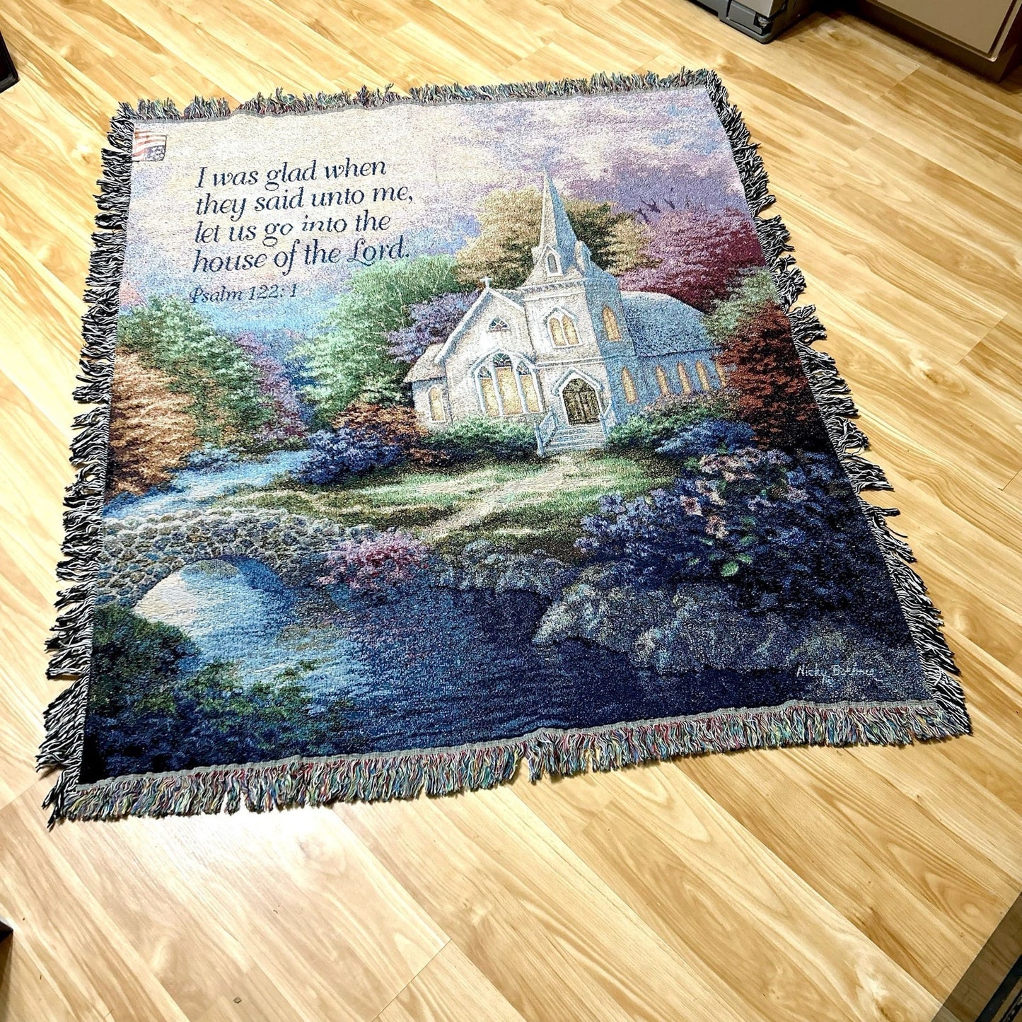 Tapestry: "Church in The Country" Tapestry Throw Blanket With Tag