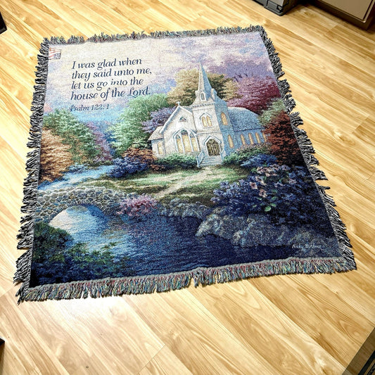 Tapestry: "Church in The Country" Tapestry Throw Blanket With Tag