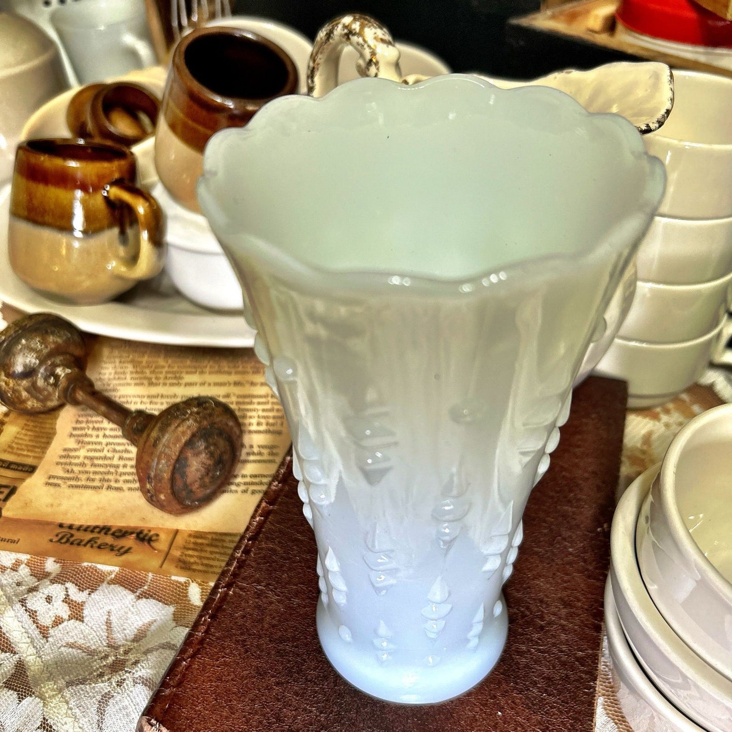 Anchor Hocking Teardrop & Pearl Milk Glass Vase