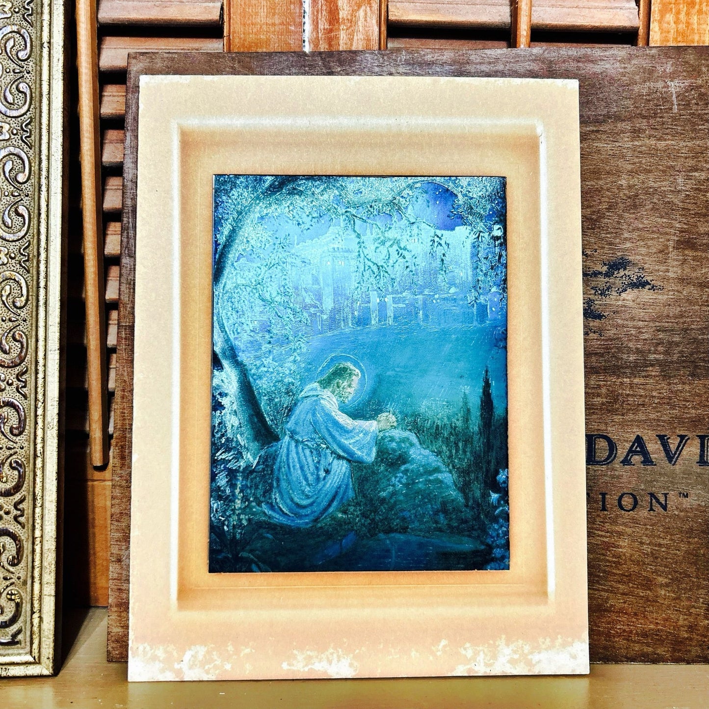 Jesus Art: Shadow Box Frame with Foil Art Print & Velvet Matting